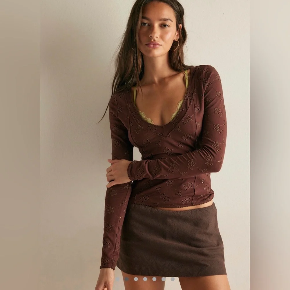 NWT Free People Intimately Full Bloom Long Sleeve Size Medium in Bronze